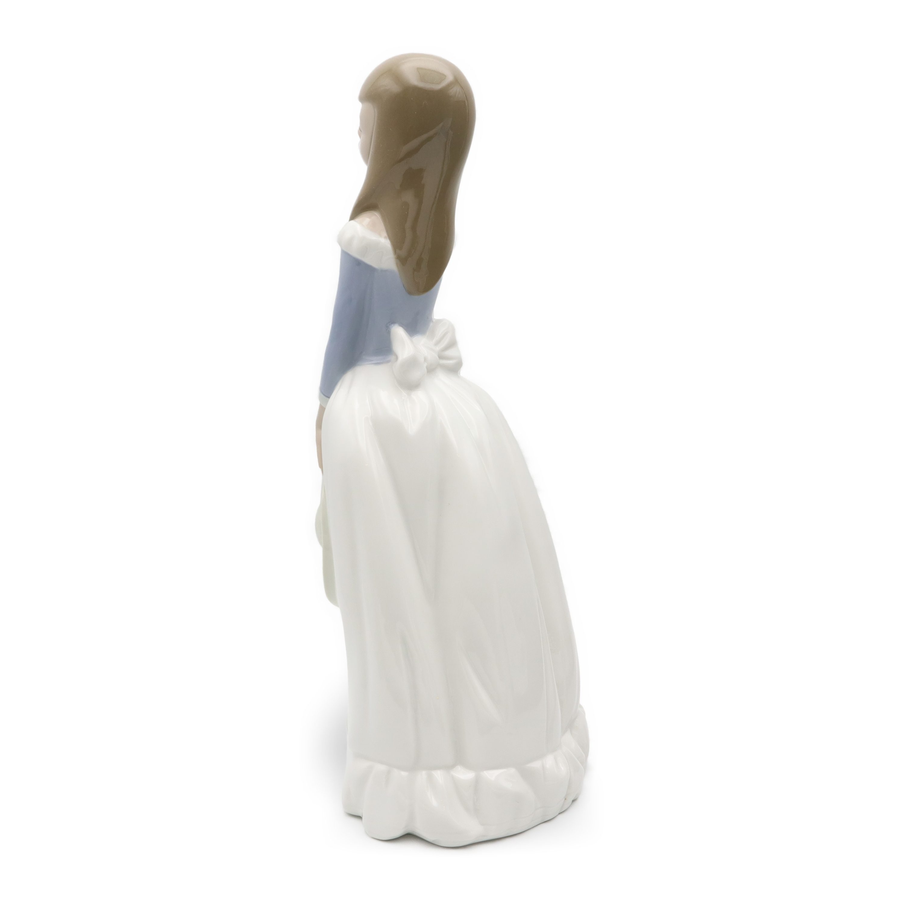 Lladro Figurine Mädchen Mit Hut In Langem Blauem Kleid, 1982, Aus Dem Programm Genommen, Seltene Entdeckung, Miguel Requena NAO Figurine, Elegante Frau, Porzellan Handbemalt